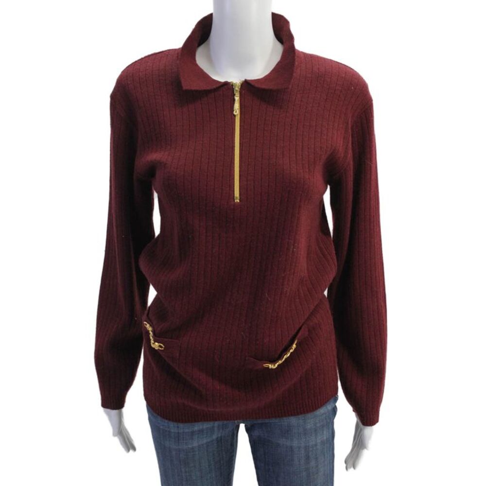 Adolfo Womens Long Sleeves Crew Neck Sweater Wine Red Wool Blend Size Small